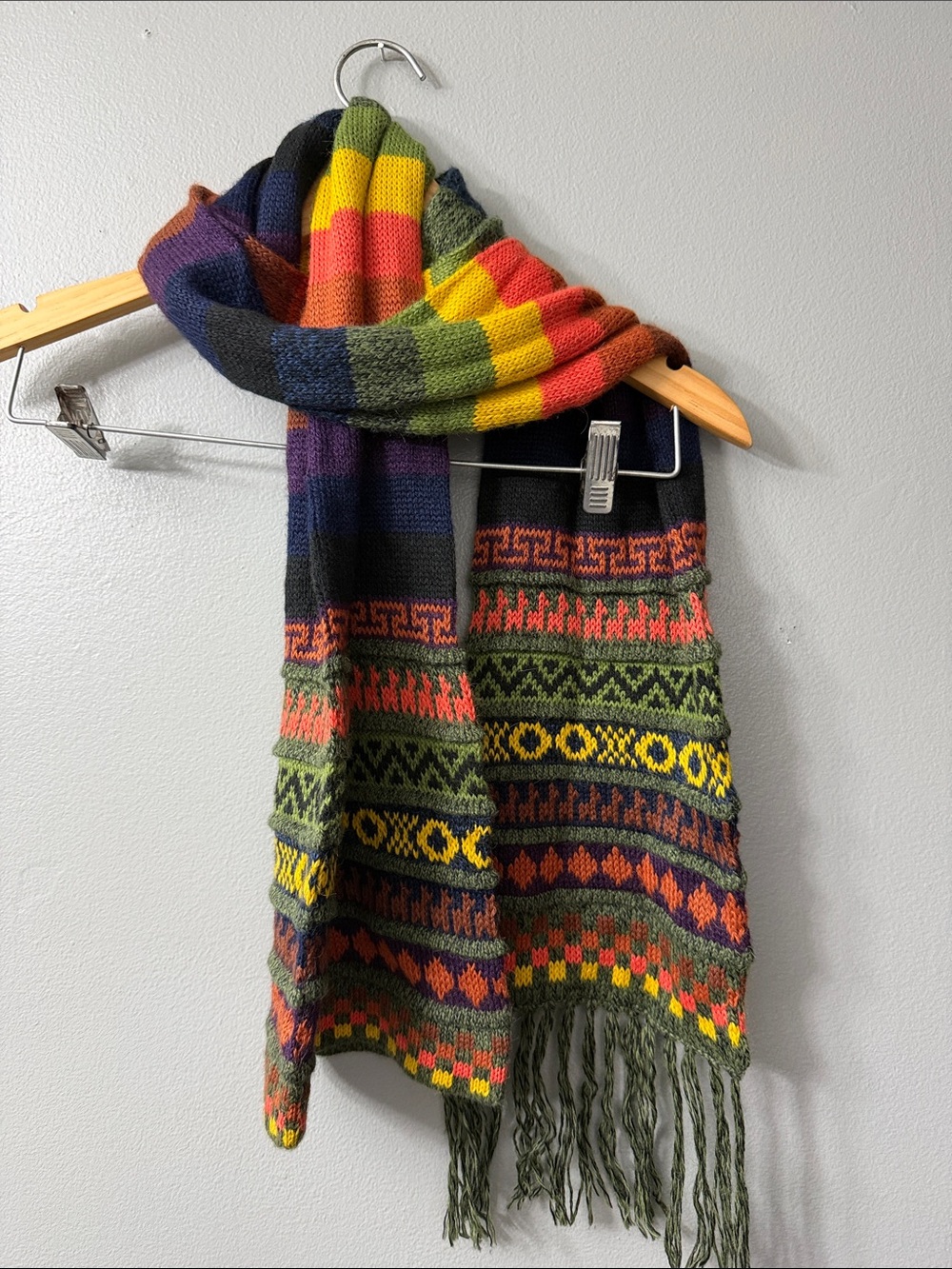 100% Baby Alpaca fairisle Women’s Multicolor Green Sweater hat scarves